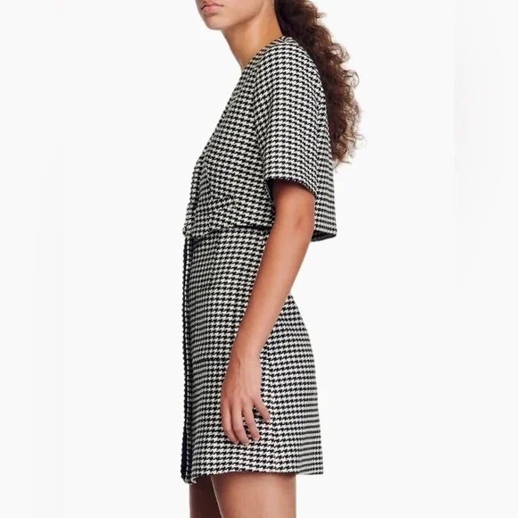 Sandro Short Houndstooth Tweed Dress Size 38 US 6 MSRP: $445 Excellent Condition - Picture 9 of 16